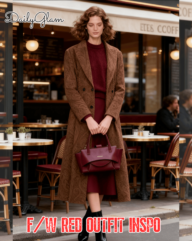 red dress fall winter styling