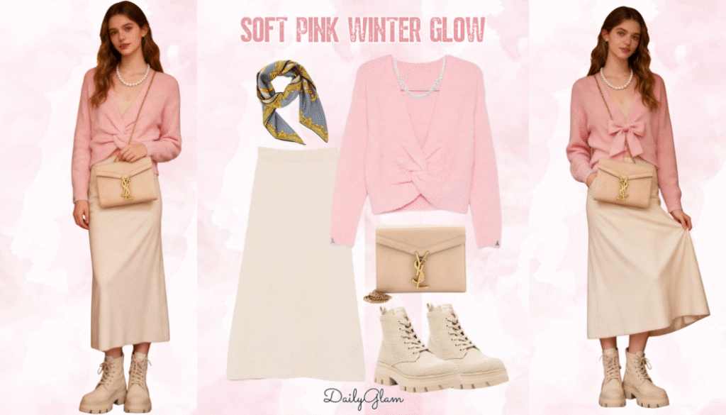 soft pink winter outfit