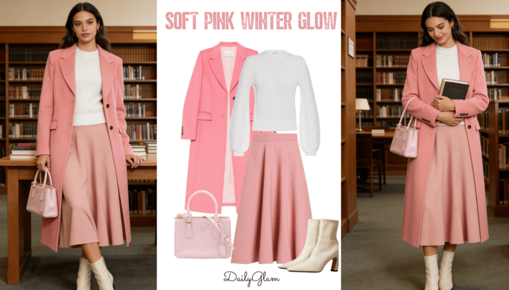 soft pink winter outfit