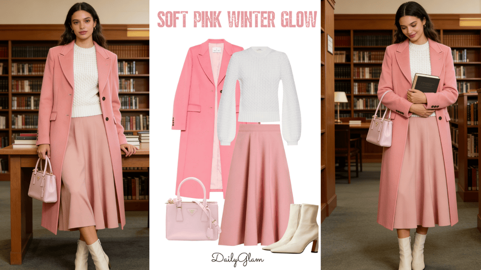 soft pink winter outfit