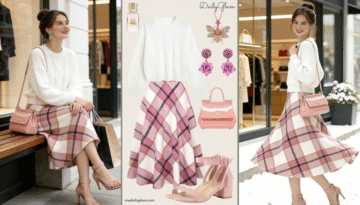 pink white winter outfit