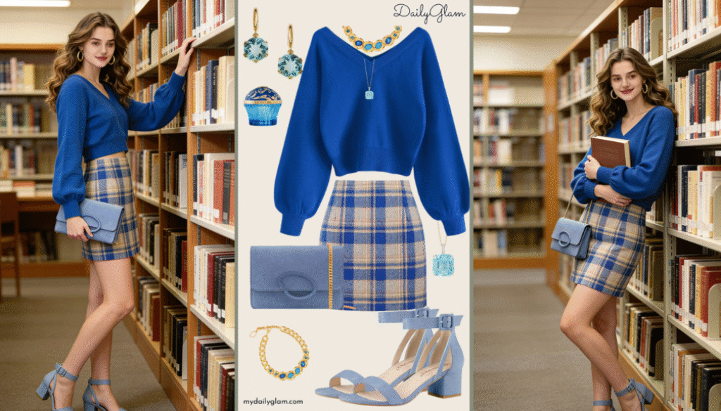Fall Winter Blue Plaid Chic Outfit