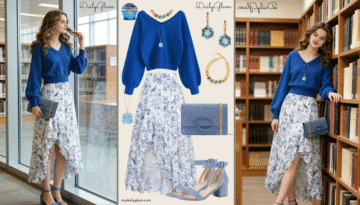 Fall Winter Blue Floral Boho Outfit