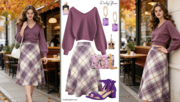 Fall Winter Purple Plaid Chic Outfit