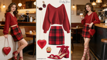 Fall Winter Red Plaid Mini Skirt Outfit