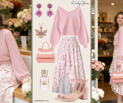 Fall Winter Soft Pink Floral Boho Outfit