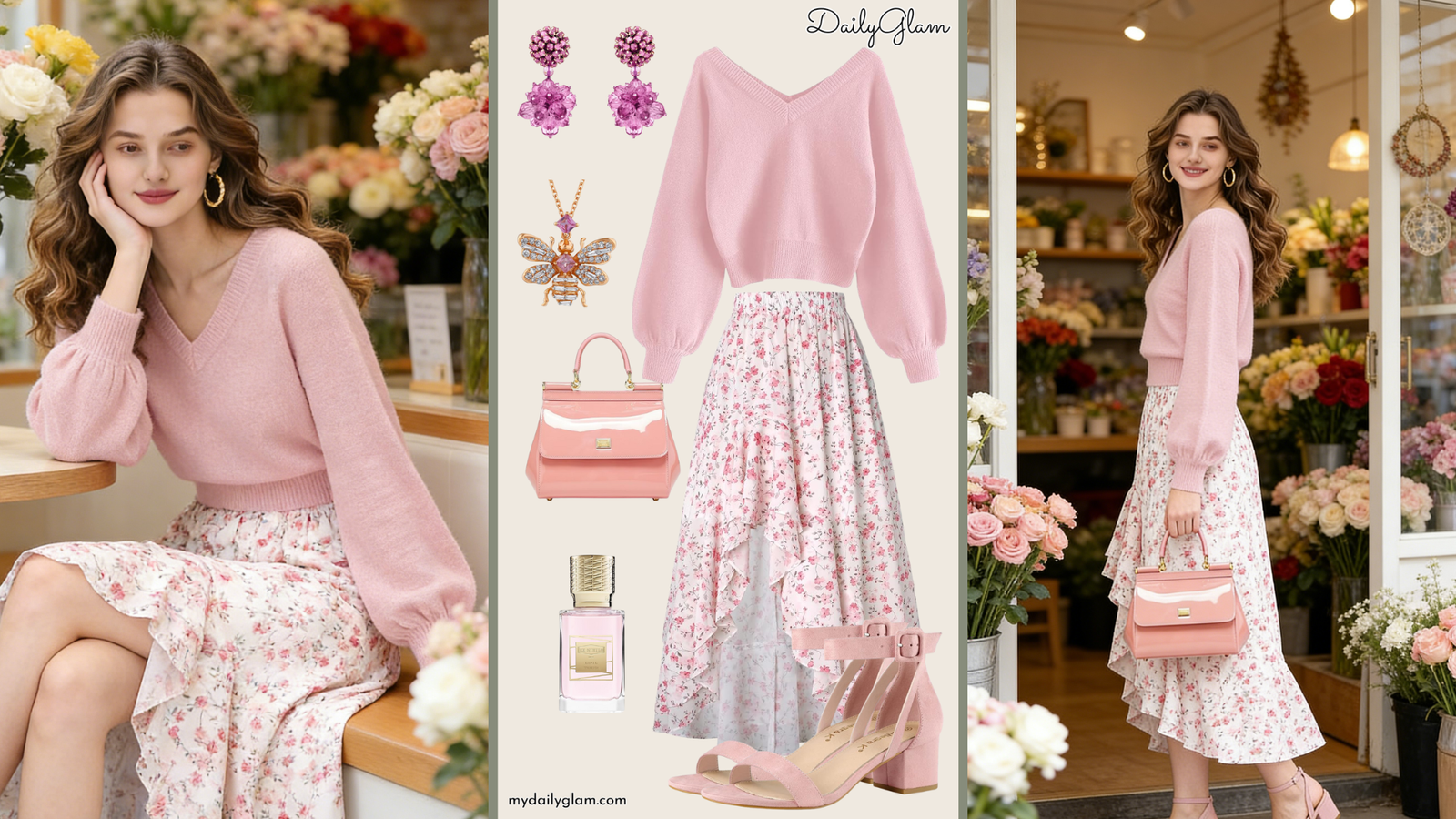 Fall Winter Soft Pink Floral Boho Outfit