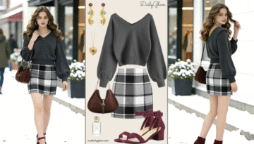 Fall Winter Charcoal Grey Plaid Mini Skirt Outfit