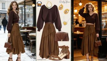 Fall Winter Chocolate Brown Boho Maxi Skirt Outfit