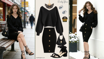 Fall Winter Black Monochrome Knit Midi Skirt Outfit