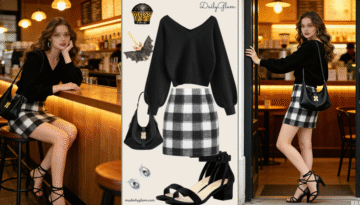 Fall Winter Black White Plaid Mini Skirt Outfit