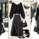 Fall Winter Black Floral Boho Maxi Skirt Outfit