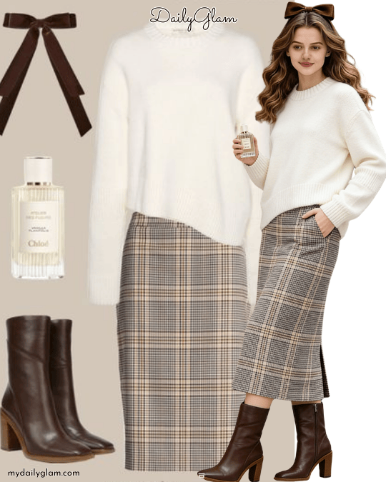 White oversized knit sweater outfit