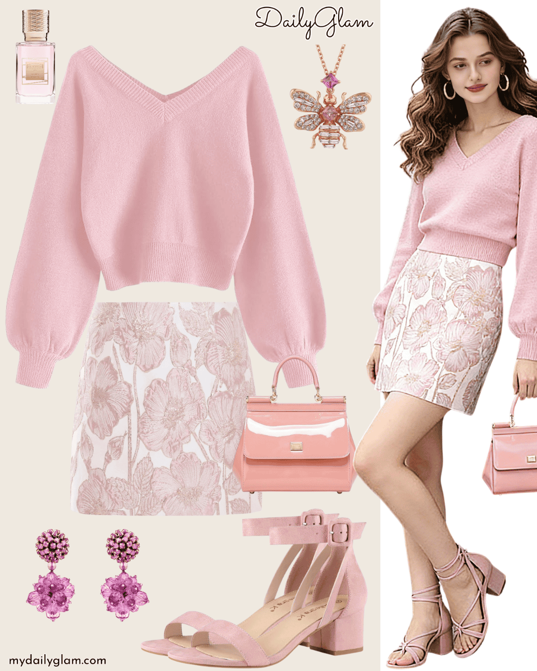Cropped Pink V-Neck Sweater Fall Look