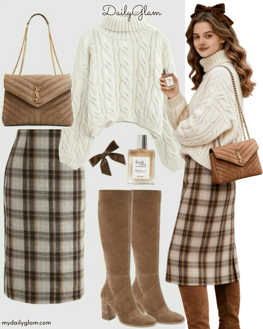 Cream chunky knit sweater outfit