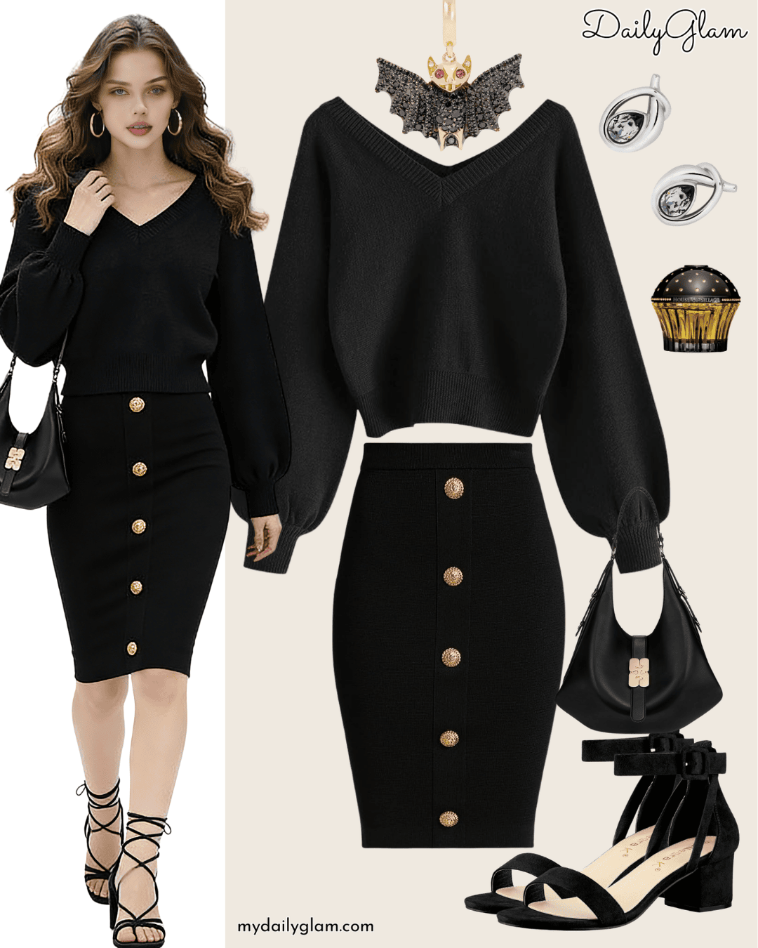 Cropped Black V-Neck Sweater Fall Look