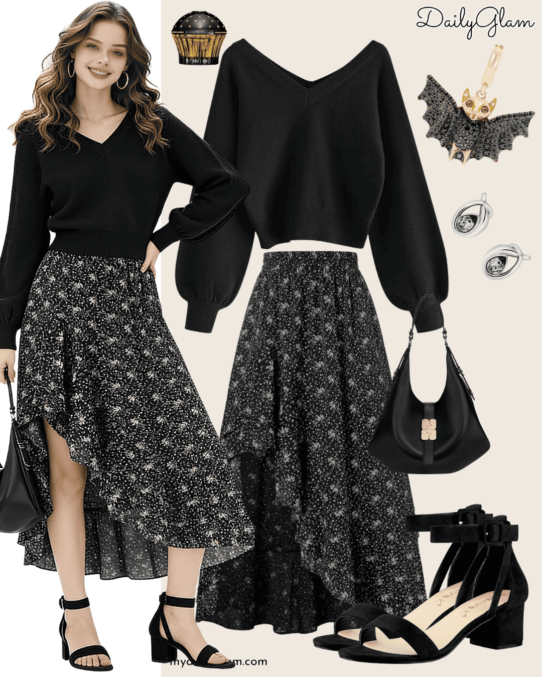 Cropped Black V-Neck Sweater Fall Look