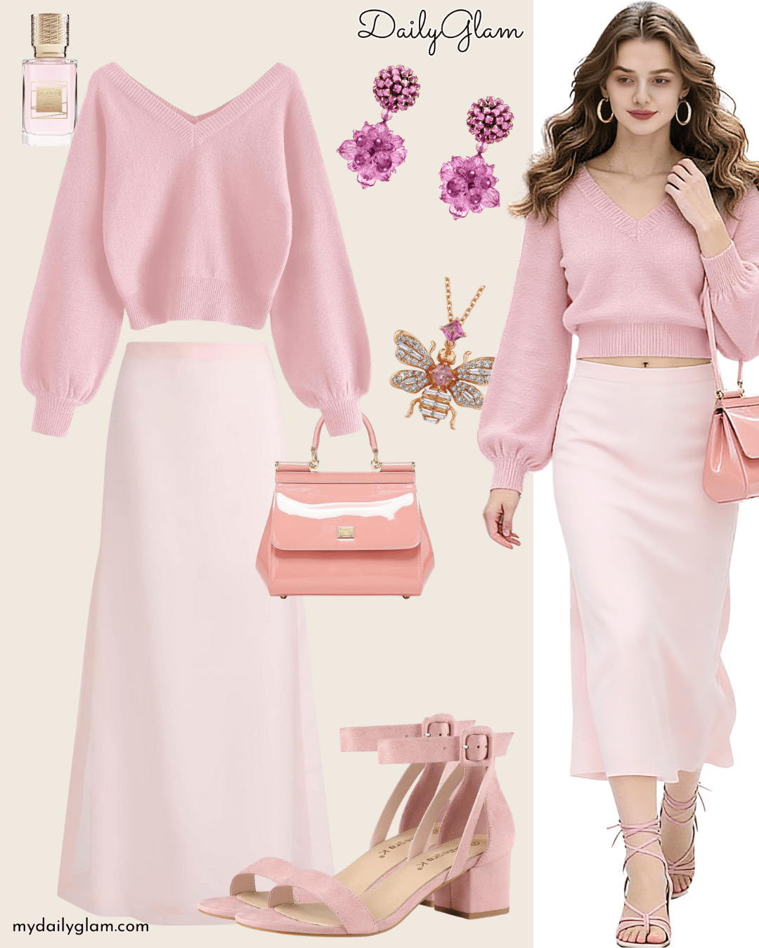 Cropped Pink V-Neck Sweater Fall Look