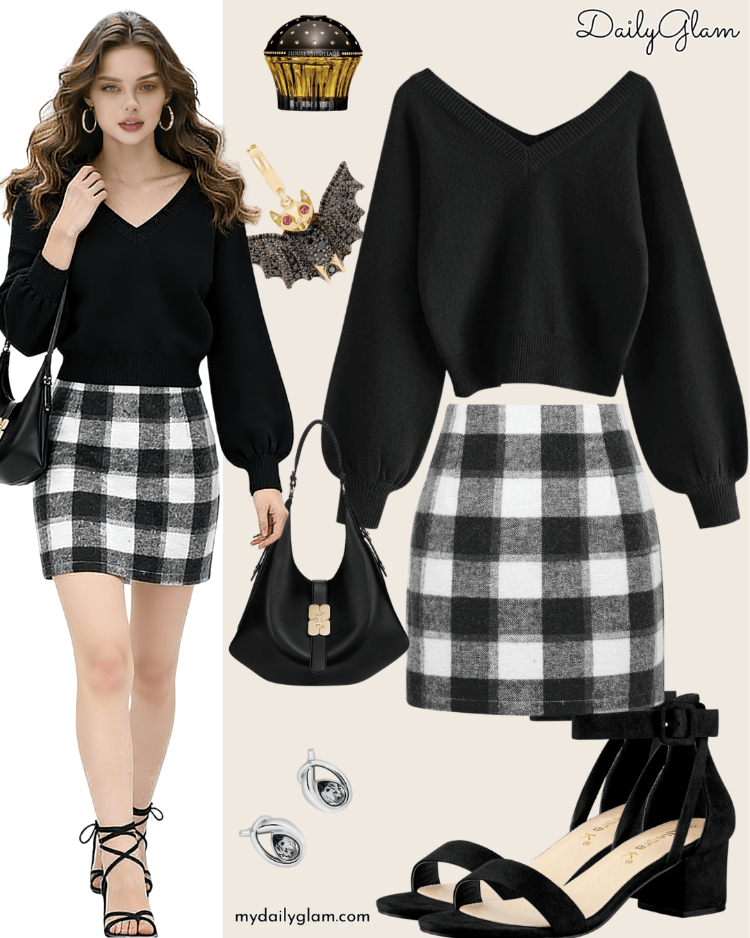 Cropped Black V-Neck Sweater Fall Look