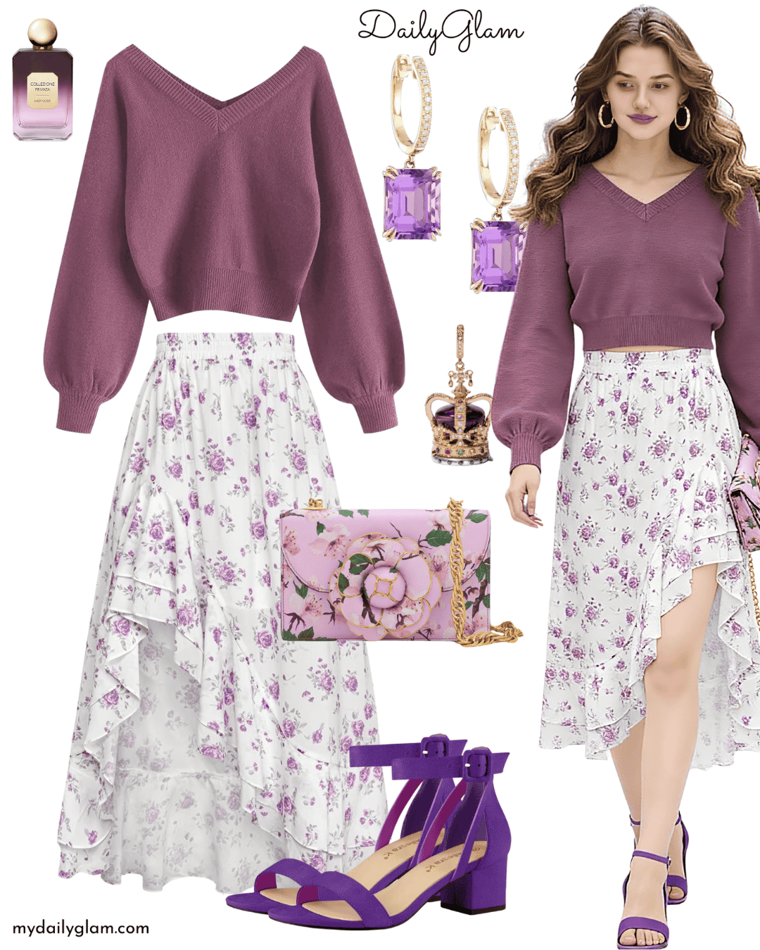 Purple Floral Maxi Skirt Winter Outfit