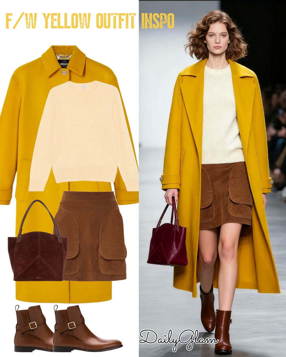Fall Winter Yellow Long Coat Outfit