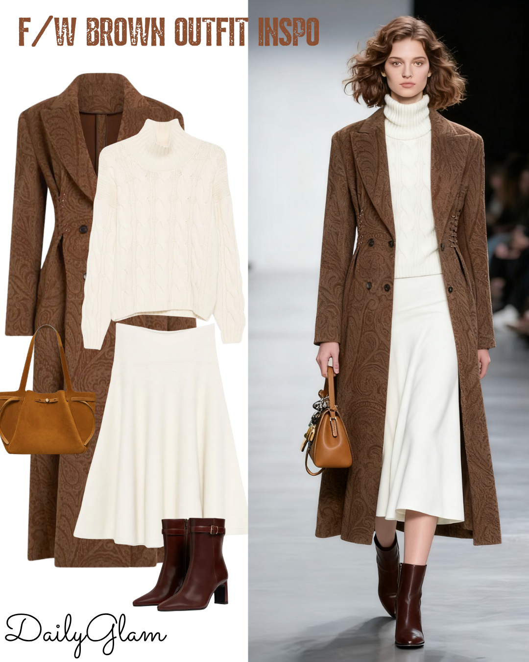 Fall Winter Brown Paisley Coat Outfit