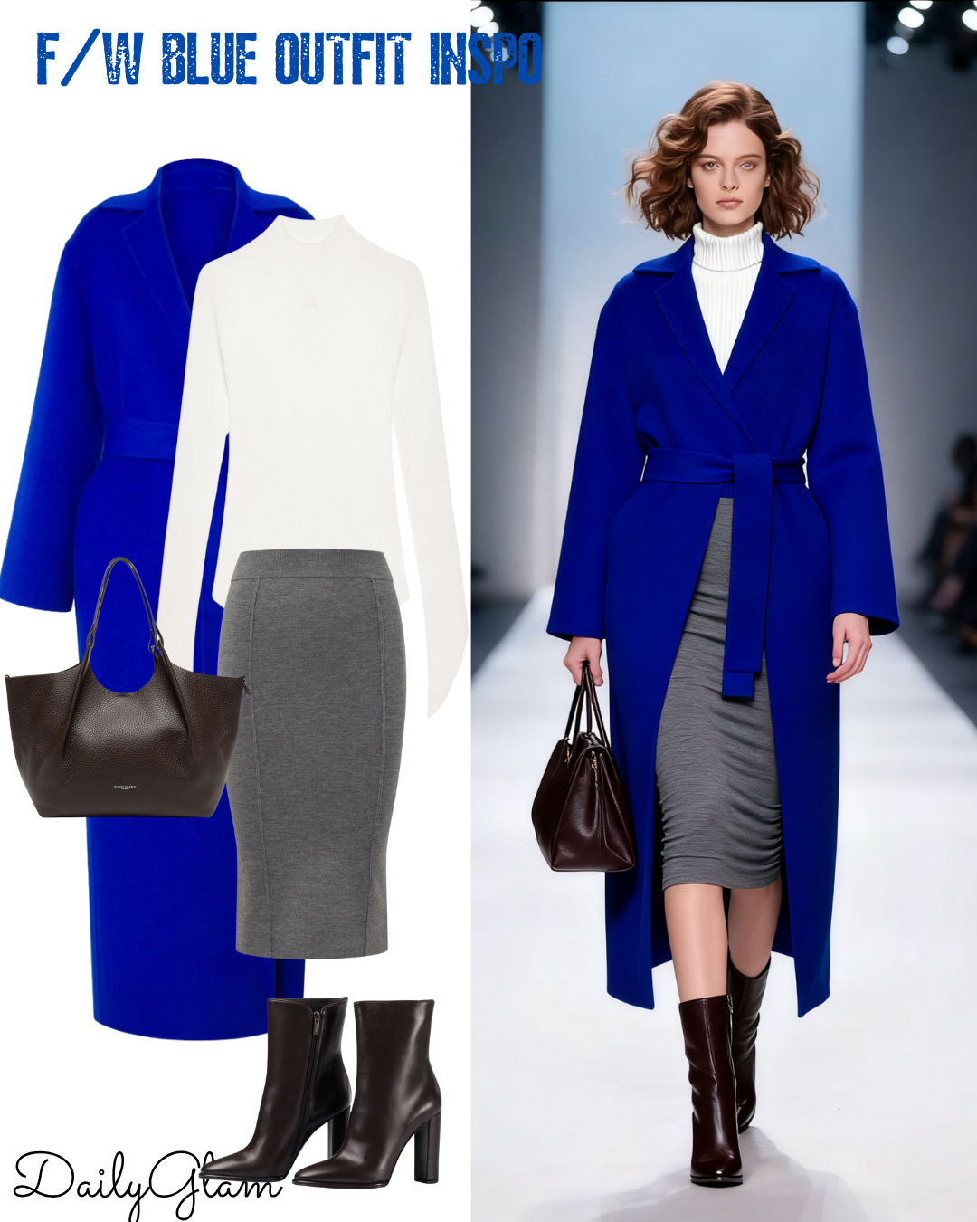 Fall Winter Royal Blue Wrap Coat Outfit