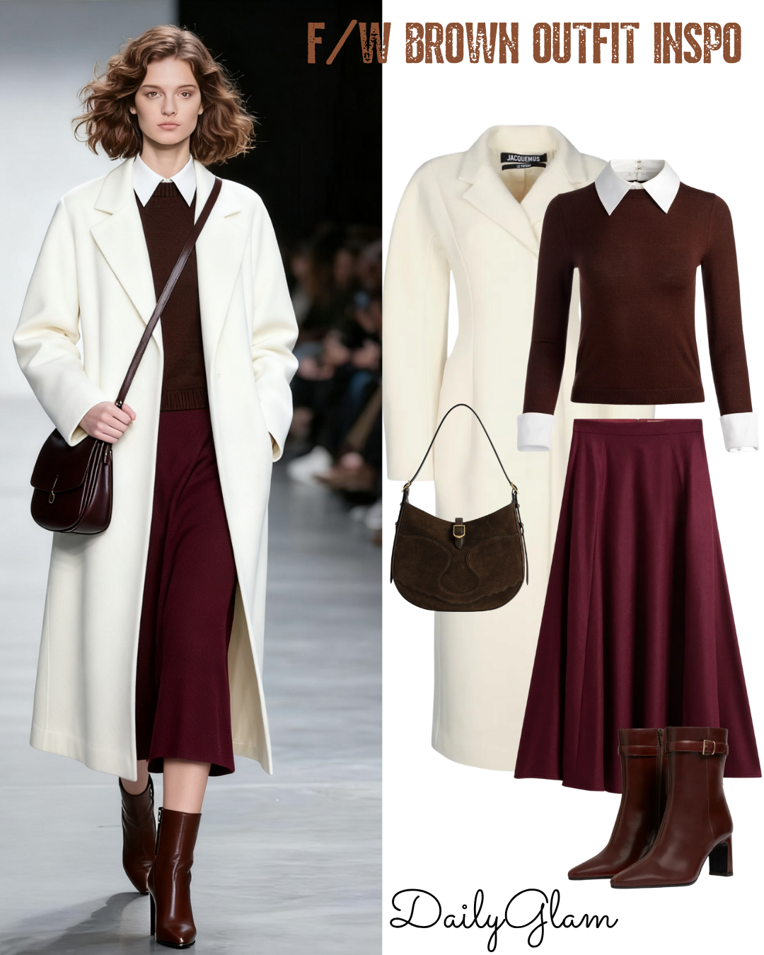 Fall Winter Brown Burgundy Wool Coat Outfit