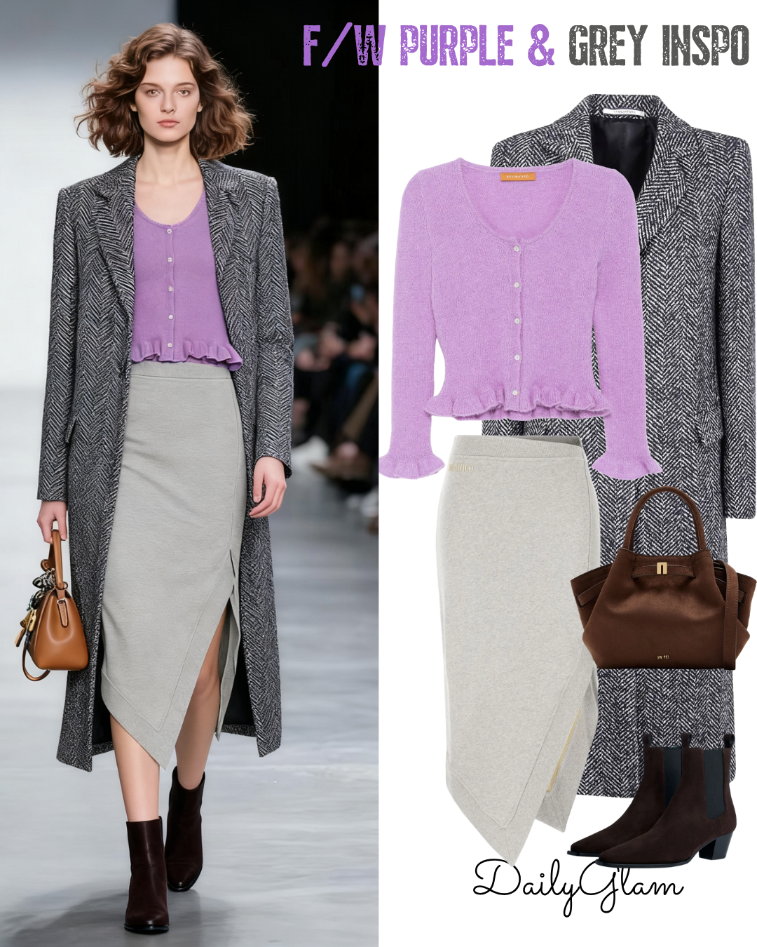 Grey Asymmetric Midi Skirt Winter Style