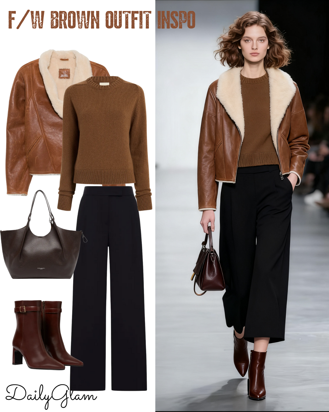 all Winter Brown Shearling Leather Jacket Outfit