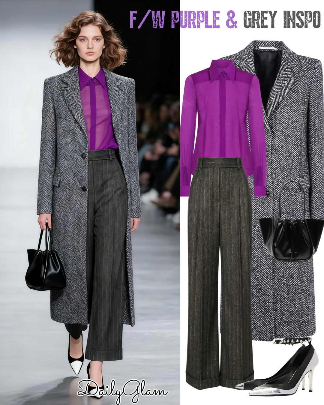 Fall Winter Purple Grey Herringbone Coat Tailored Outfit