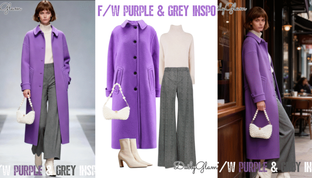 Fall Winter Purple Grey Wool Coat Outfit