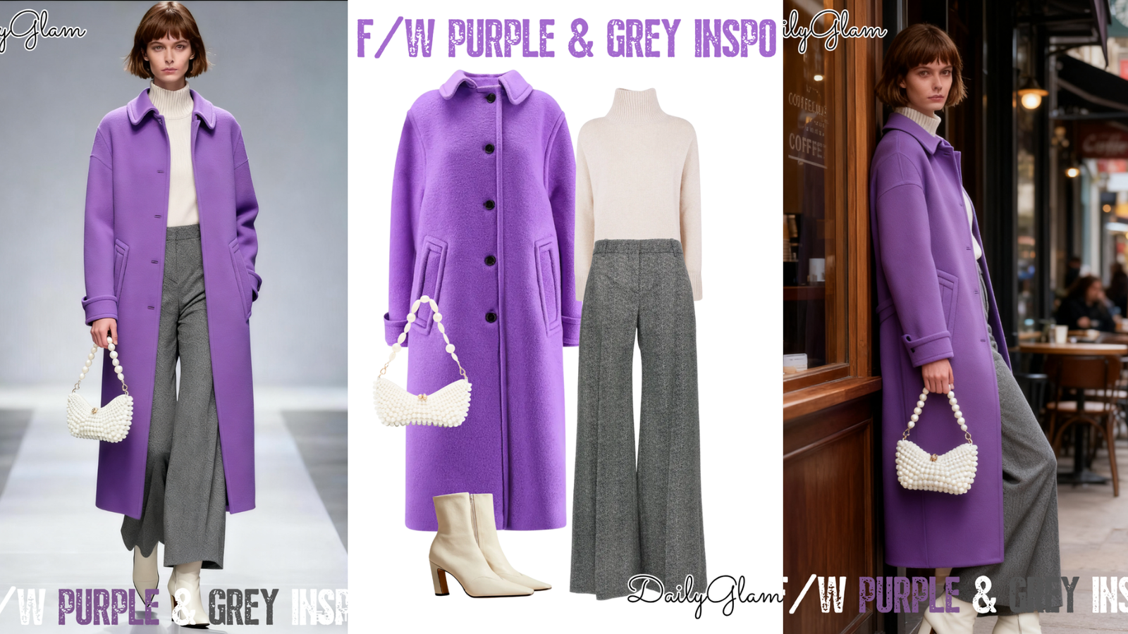 Fall Winter Purple Grey Wool Coat Outfit