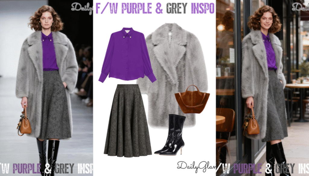 Fall Winter Purple Grey Faux Fur Coat Outfit
