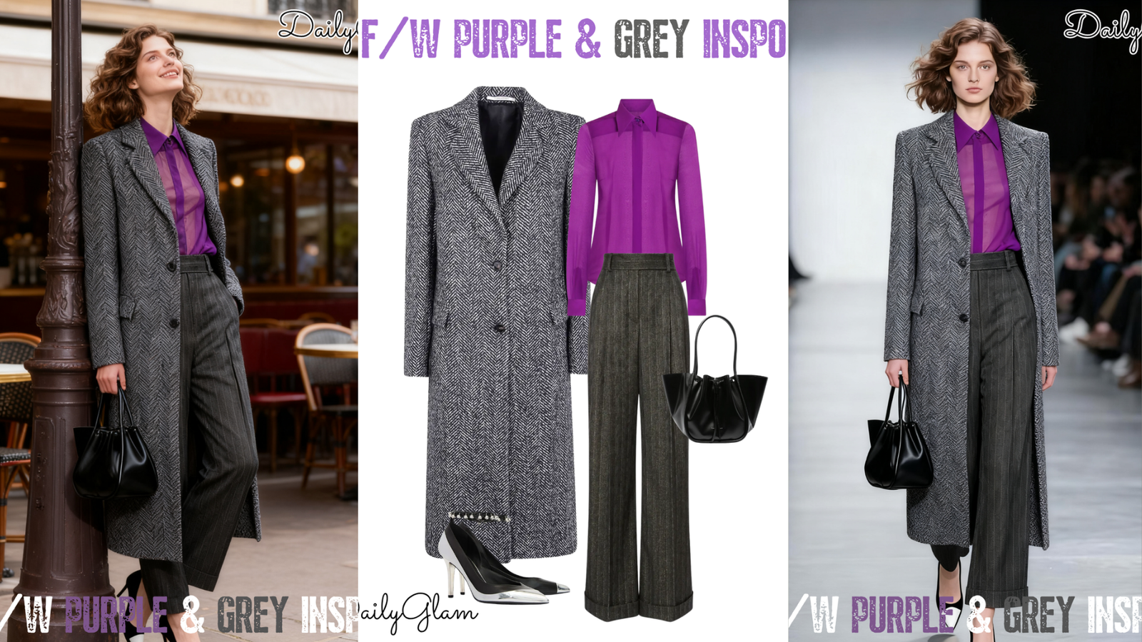 Fall Winter Purple Grey Herringbone Coat Tailored Outfit