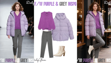 Fall Winter Lavender Grey Puffer Jacket Outfit