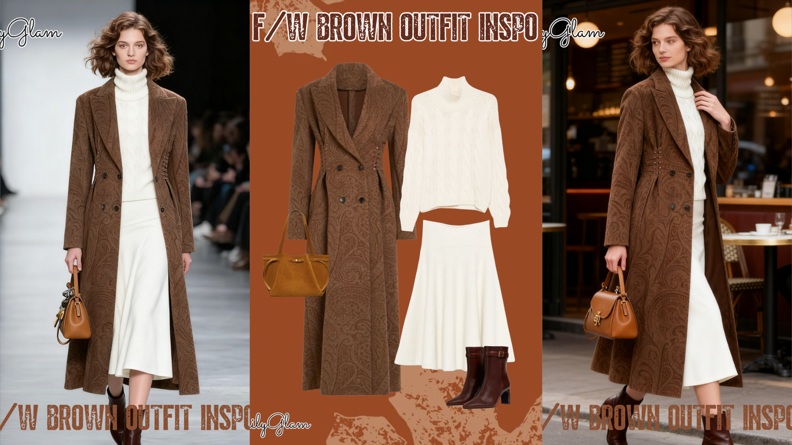 Fall Winter Brown Paisley Coat Outfit