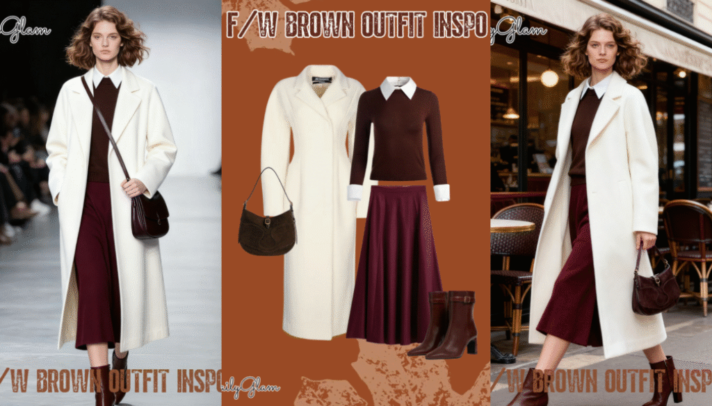 Fall Winter Brown Burgundy Wool Coat Outfit