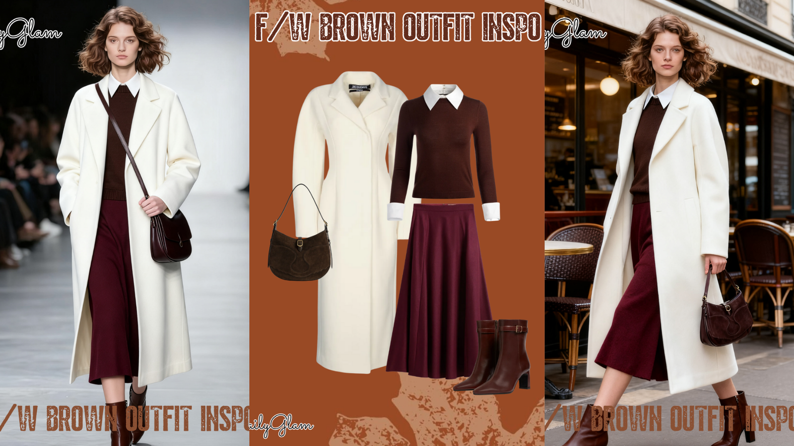 Fall Winter Brown Burgundy Wool Coat Outfit