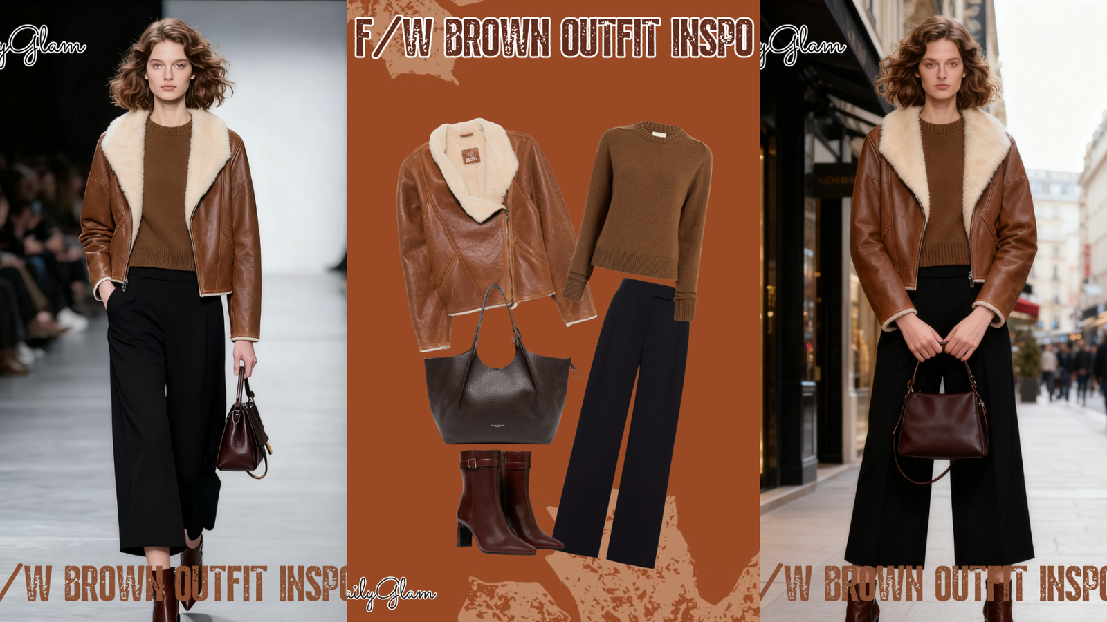 Fall Winter Brown Shearling Leather Jacket Outfit
