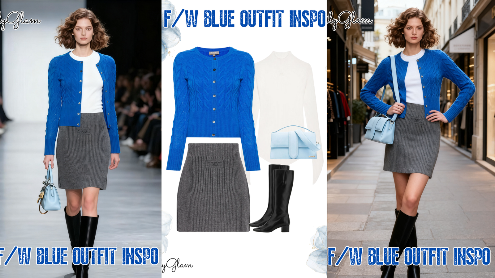 Fall Winter Blue Cable-Knit Cardigan Outfit