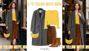 Fall Winter Yellow Cardigan Grey Coat Outfit