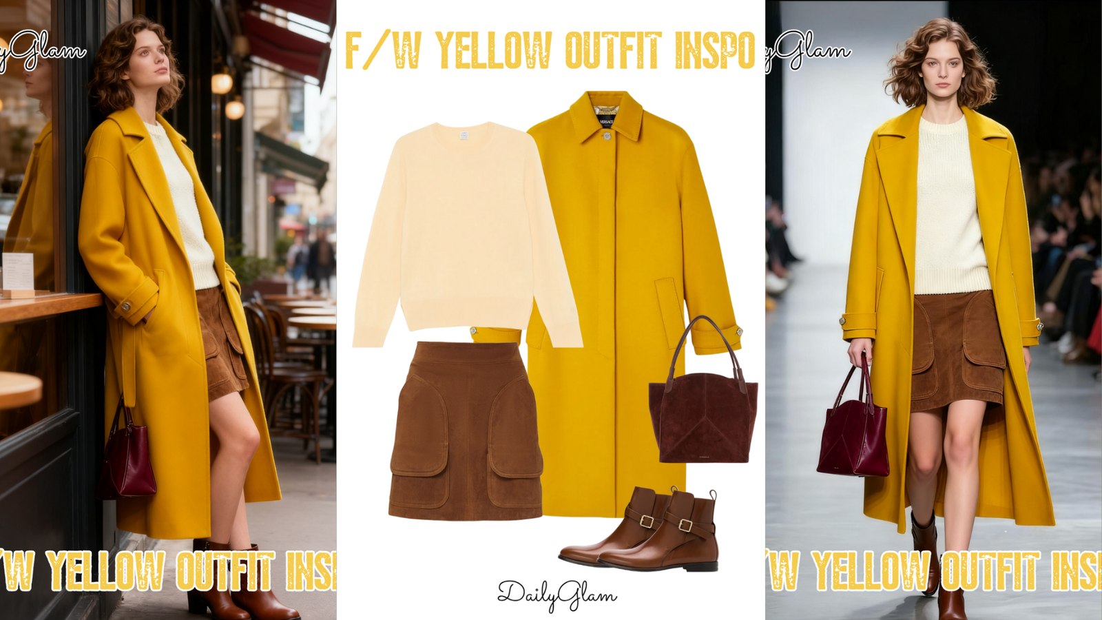 Fall Winter Yellow Long Coat Outfit