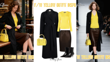 Fall Winter Yellow Cable-Knit Jumper & Black Trench Coat Outfit