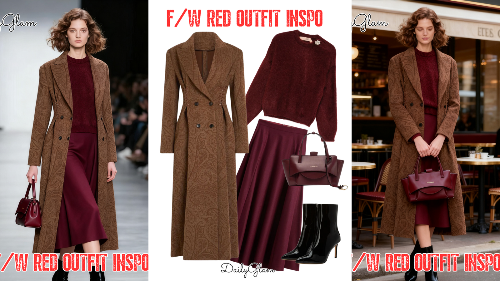 Fall Winter Burgundy Brown Paisley Coat Outfit