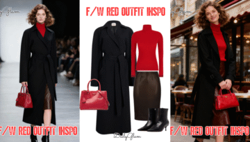 Fall Winter Red Turtleneck Black Trench Coat Outfit