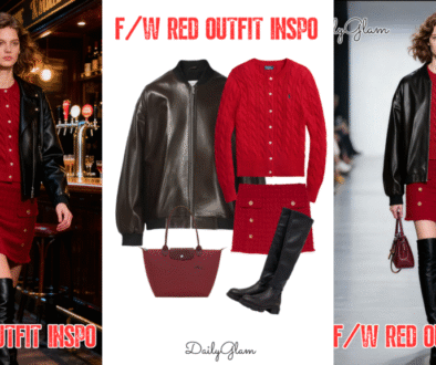 Fall Winter Red Cable-Knit Cardigan & Leather Bomber Outfit