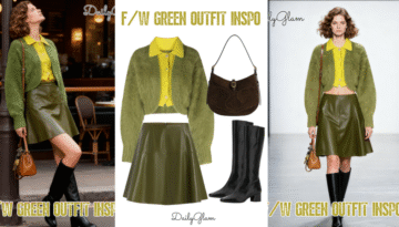 Fall Winter Green Layered Knit & Leather Skirt Outfit