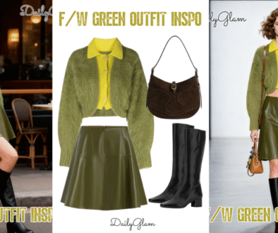 Fall Winter Green Layered Knit & Leather Skirt Outfit