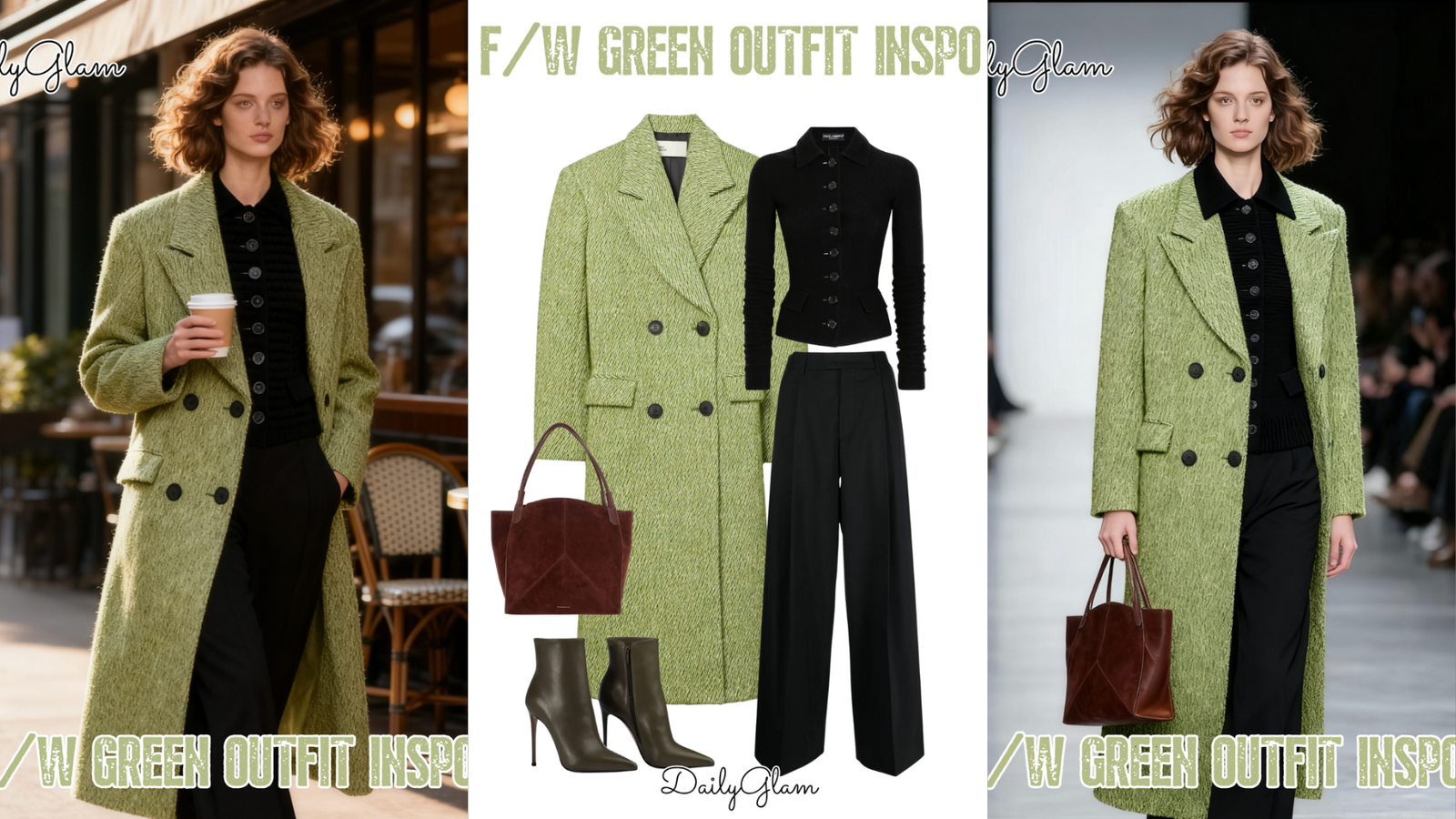 Fall Winter Light Green Wool Coat & Black Knit Outfit: Fresh Green + Sleek Neutral Sophistication